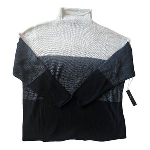 Tahari Cream Black Gray Roll Collar Crewneck Sweater